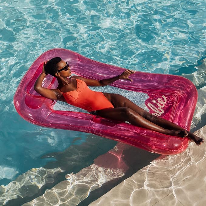 Barbie & FUNBOY Classic Doll Box Water Hammock Pool Float with Cooling Mesh and Cup Holder Perfect for Summer Pool Parties