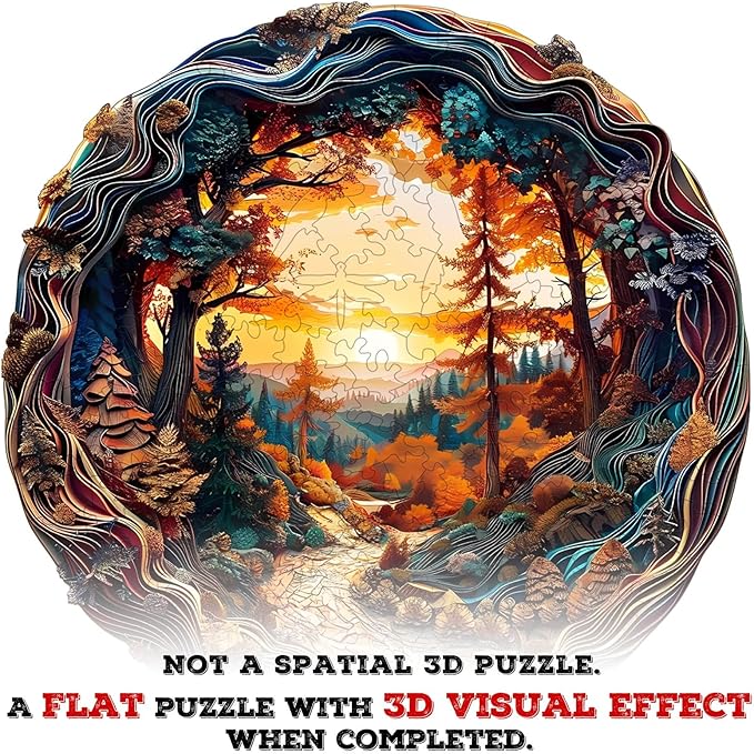KAAYEE Wooden Puzzles for Adults 290 Pieces Visual 3D Forest Sunset Wooden Jigsaw Puzzles Wood Puzzle Gifts for Mother's Day Adult Kids Landscape Puzzle(13.4 * 13.4in)
