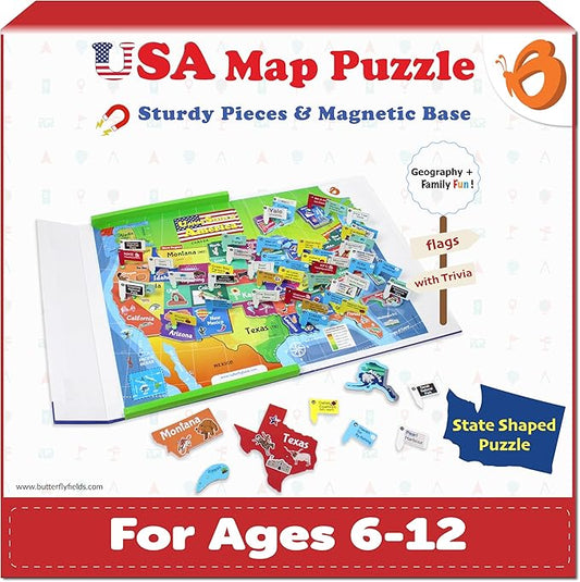 Butterfly Edufields United States Puzzle Toys for Boys 6 8 10, Magnetic Puzzle Book Gifts for 6 Year Old Boys, Puzzles for Kids Ages 6-8, Toys for Girls 6-8, Geography Games, Educational Kit for Kids
