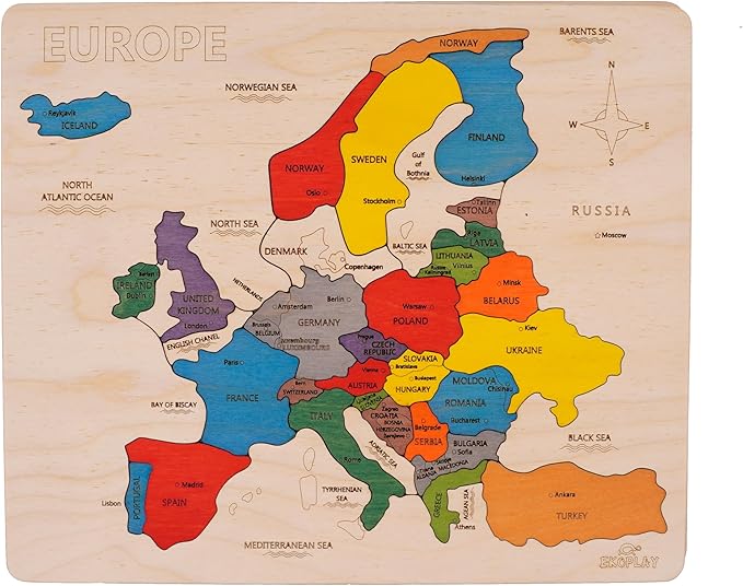 Europe Map Wooden Jigsaw Puzzle for Kids | 33 Puzzle Pieces | Learning & Educational Toy Gift for Boys & Girls Ages 3 Years and Above