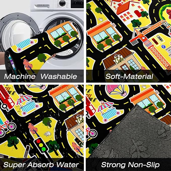 Car Rugs for Kids Toy - Car Track Carpet for Boys Road Rug for Bedroom Road Map Carpet for Kids Toy Play Mat Farm, 3x5 Feet