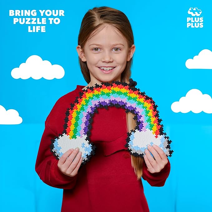Plus Plus Puzzle By Number, 500 Piece Mini Interlocking Hashtag Color Blocks, 3D Pixel Art Kit for Kids - Rainbow