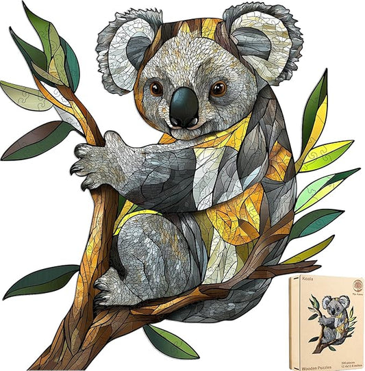 Wooden Puzzles for Adults, Koala Jigsaw Puzzles 200 Pieces, Unique Shaped Puzzle for Adults and Kids, Christmas Birthday Gift Family Game 12.4 x 12.6 Inch