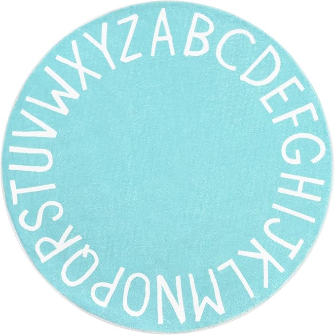 Topotdor Round Kids Play Rug Alphabet Nursery Area Rug Extra Large Soft Crawling Play Mat for Children Toddlers Bedroom (47 inch, Teal)