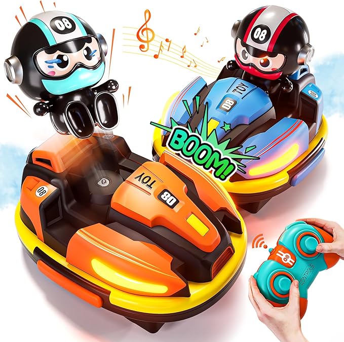 RC Bumper Cars Set for 2 Players, 2.4 GHz Remote Control Battle Race Cars With Light & Music, Toys for Toddlers Girls Boys Age 1-5 Years, Christmas Birthday Gift