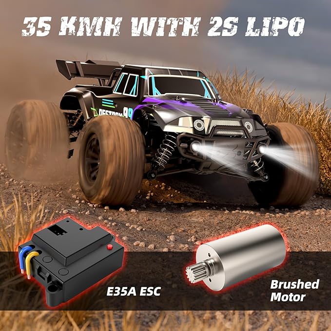 1:16 Scale Fast RC Cars, Max 35km/h Offroad RC Truck, High Speed Remote Control Car 4WD Jump RC Monster Truck with 2 * 1300MAH Batteries, All Terrain RC Truggy for Boys and Adults