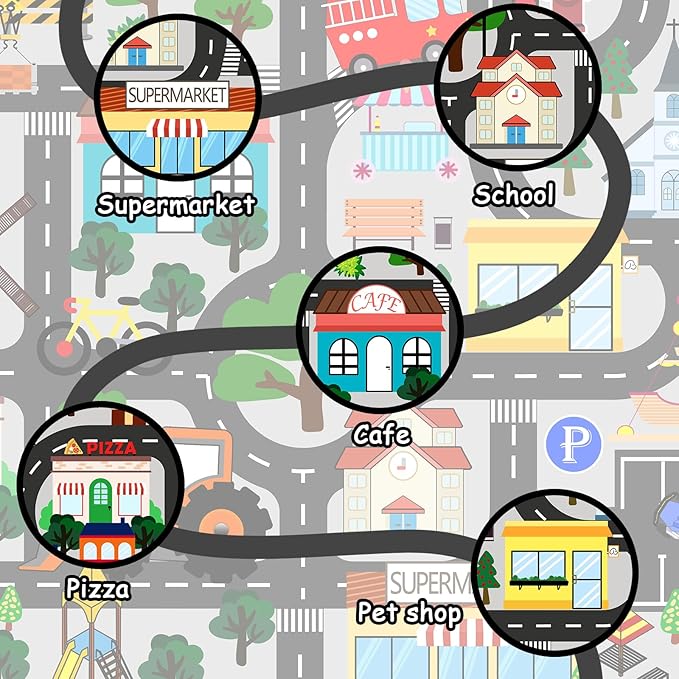Kids Carpet for Bedroom - Car Rug 5x7 Feet, Kid Educational Traffic Carpet Town City Road Map Carpet, Kids Rug for Playroom Bedroom Boys, Car Mats for Playroom Classroom
