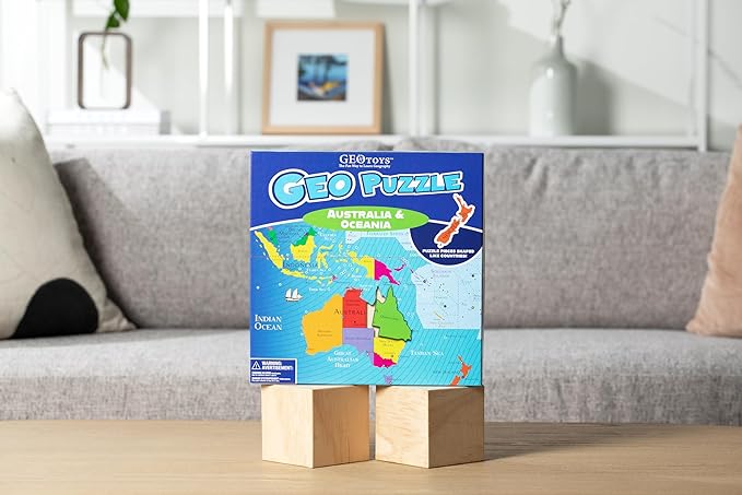 GeoToys GeoPuzzle, Australia & Oceania Shaped Jigsaw Puzzles, 70 Pc Geography Puzzle, Geography Game, Map Puzzle - Jigsaw Puzzles for Kids Ages 6-9 Years Old