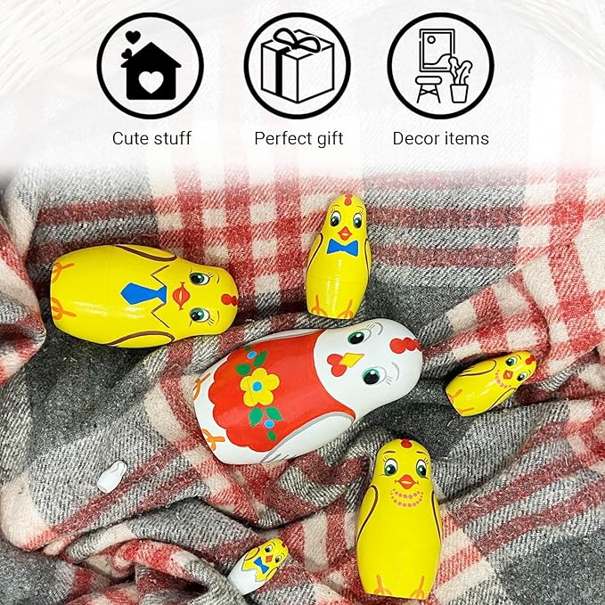 AEVVV Chicken Nesting Dolls Set of 7 Pcs - Matryoshka Russian Doll - Chicken Decor - Easter Nesting Dolls