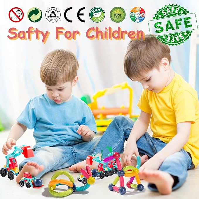 Magnetic Blocks Kids Toys, Magnetic Building Sticks STEM Educational Sensory Toy Preschool Learning Montessori Toys for Toddlers Boys Girls Ages 3-8 with 1 Car