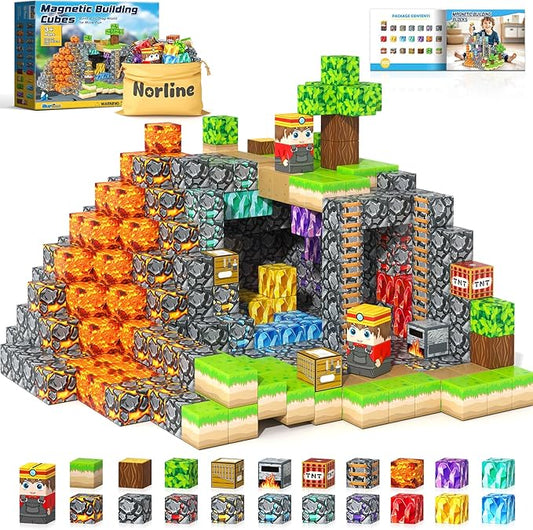 100PCS Magnetic Blocks Building Toys, Gem Cave Adventure Building Craft, Learning Sensory Toys for Boys Girls Age 3-12, Game Gift for Kids Little Gamers