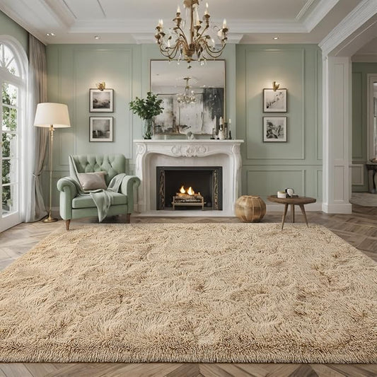 Nuttumico Fluffy Beige 8x10 ft Large Area Rugs for Living Room, Big Shaggy Floor Rug, Soft Plush Non-Slip Rectangle Carpet for Home Decor