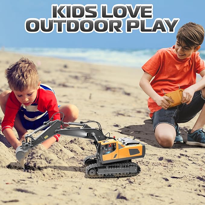 Remote Control Excavator Toys, 11 Channel 1:20 RC Construction Vehicles, 680° Rotation Hydraulic Car Toys for 4 5 6 7 8 9 10 Year Old Boys Kids, RC Truck Digger Toys Christmas Birthday Gifts