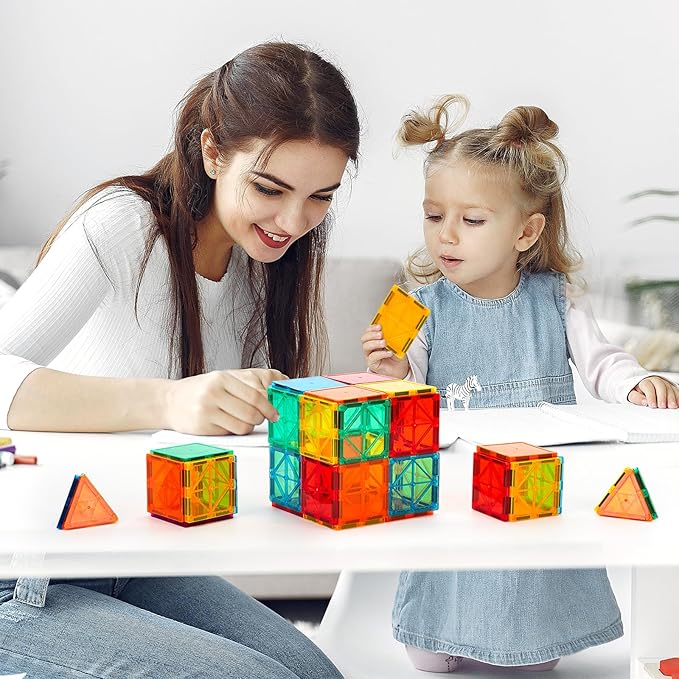 FNJO Magnetic Tiles, 100PCS Building Blocks, Magnets Building Set, STEM Construction Stacking Toy Gift for Kids 3+ Boys and Girls Preschool Kindergarden Toy