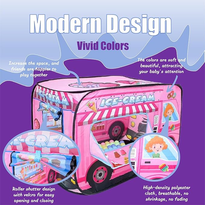 Pop Up Tent for Kids.Ice Cream Truck Play Tent.Large, Easy to Organize Icecream Shop for Kids.Ice Cream Cart for Kids.Birthday Gift for Girls & Boys.Can Be Played with by 2-3 Kids