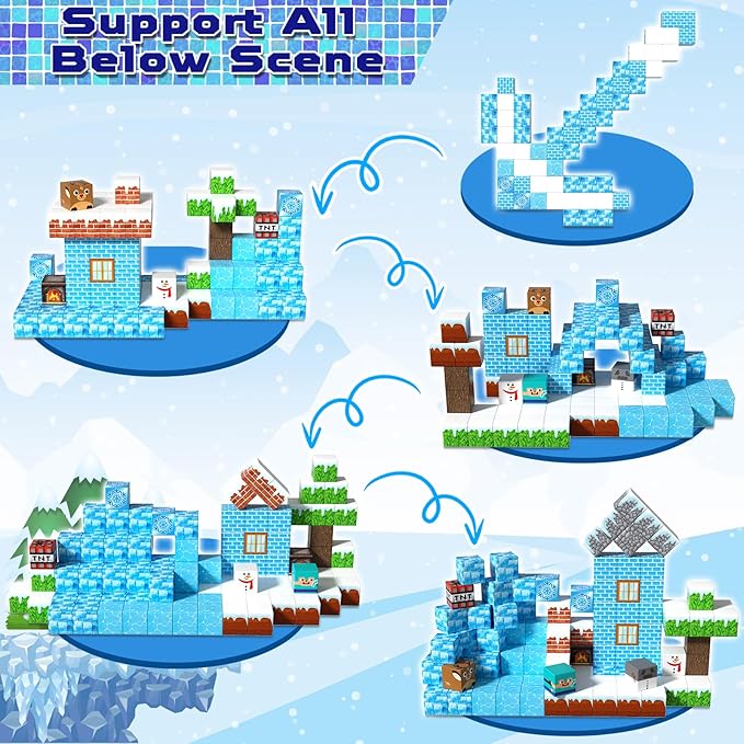 Magnetic Blocks - 100PCS Magnetic Blocks Build Ice Castle - Magnetics Toys for Montessori Toddler Christmas Birthday Gifts - STEM Sensory Toys for 3 4 5 6 7 8 9 10 Year Old Girls