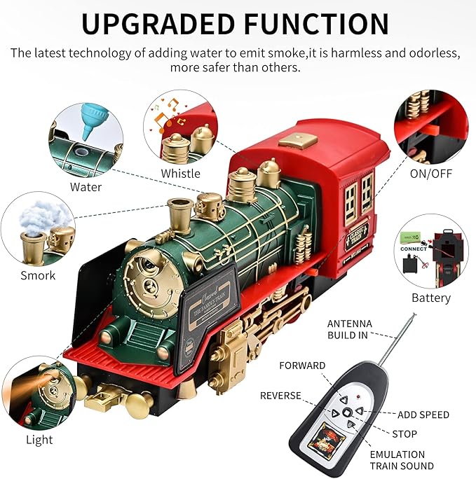 FANL Train Set with Remote Control - Christmas Train Toys - Steam Locomotive Engine, Cargo Car and Train Tracks - Rechargeable Electric Train Toy Gift Toys for Age 3 4 5 6 + Kids.
