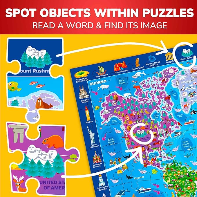 QUOKKA Puzzles for Kids Ages 4-6 - 3 Set 100 Piece Puzzles for Toddlers 3-5 - Learning Map of The United States World Space Puzzle - Educational Games for Kids 6-8 - Toys for 3 Year Old Boys and Girls