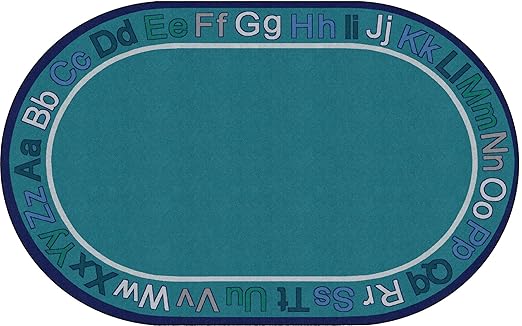 Flagship Carpets Know Your ABCs Educational Oval Area Rug for Home Learning or Classroom Mat, Kids Room or Playroom Carpet, 7'6" x 12',Cool Blue