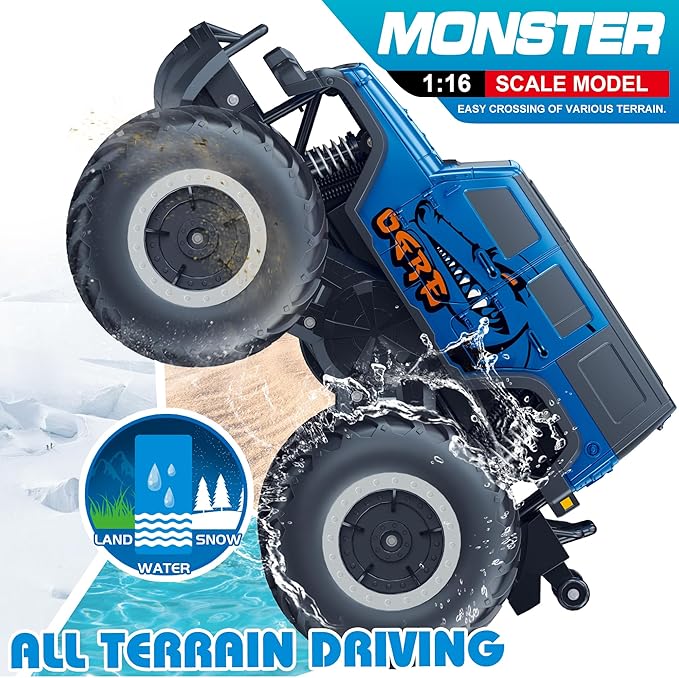 Threeking 1:16 Waterproof Monster Truck SUV Toys RC Cars Remote Control Car Truck Toys 4WD All Terrain Off-Road Car Toy Gifts Presents 6 7 8 9 10 11 12 Year Old Kids Boys Girls Toys