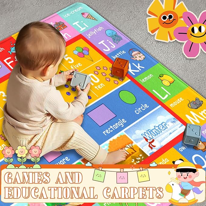 3x5 Alphabet Kids Play Rug for Playroom, Summer Non Slip Educational Rugs Learning Numbers Mat for Boys Girls, Preschool ABC Baby Floor Mats for Classroom Kids Room Toddlers Nursery Carpets