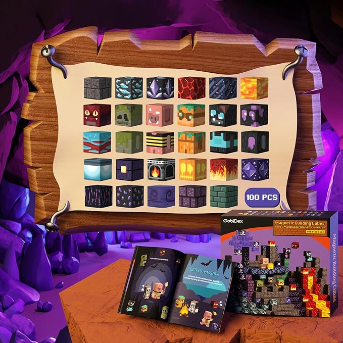 GobiDex 100PCS Magnetic Building Blocks Game-Based Build Magwonder Cave World with Magnet Construction Toys STEM Sensory Gift for Boys Girls Birthday