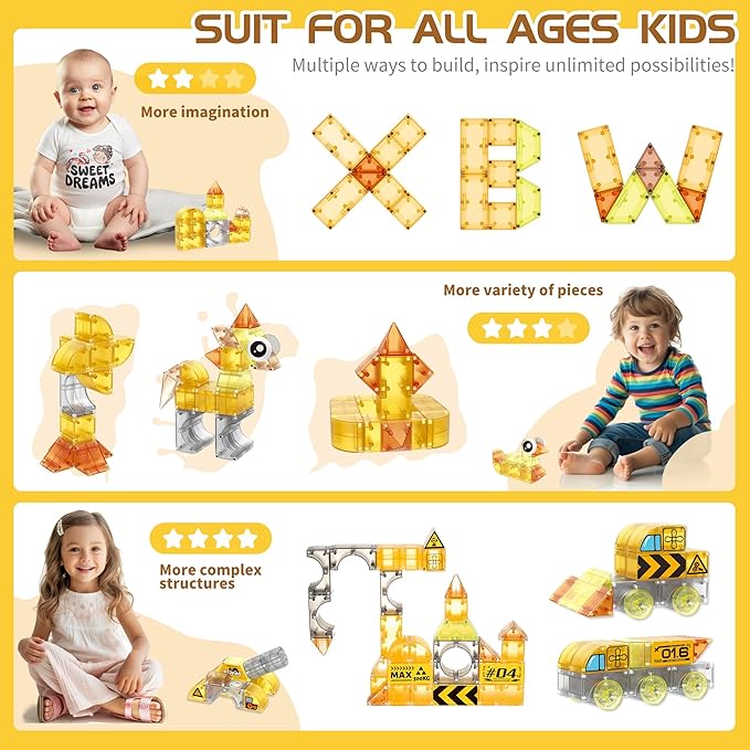 cossy Magnetic Blocks, 3D Magnetic Building Blocks, Multi Shape Magnet Toys with Cars Set, STEM Toys, Educational, Preschool Montessori Sensory for Boys and Girls