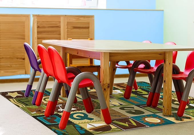 Carpets for Kids 11726 KIDSoft Alphabet Blocks Literacy Classroom Seating Rug in Nature Colors 6ft x 9ft Rectangle Brown