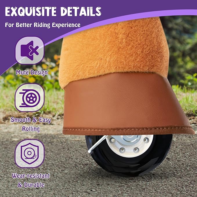 PonyCycle Ride on Toy Riding Horse Ride-on Horse for Toddler Riding Pony Toy (with Brake/ 30" Height/Size 3) Plush Animal Mechanical Pony Rider with Wheels Spirit Toys Birthday Surprise Brown E337