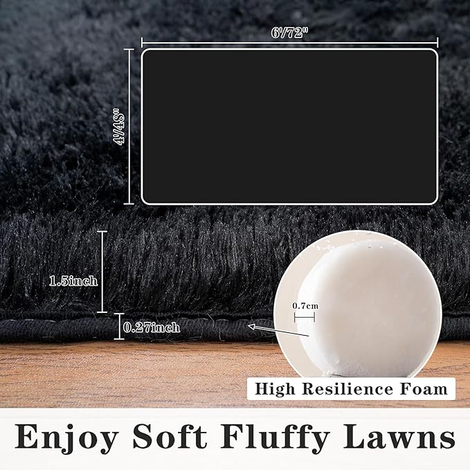 Super Fluffy 9x12 Rugs for Living Room, Modern Shag Black Area Rugs, Soft and Cozy Plush Large Under Bed Carpet for Kids, Girls Boys and Teens Decorations for Bedroom Dorm Nursery Classroom