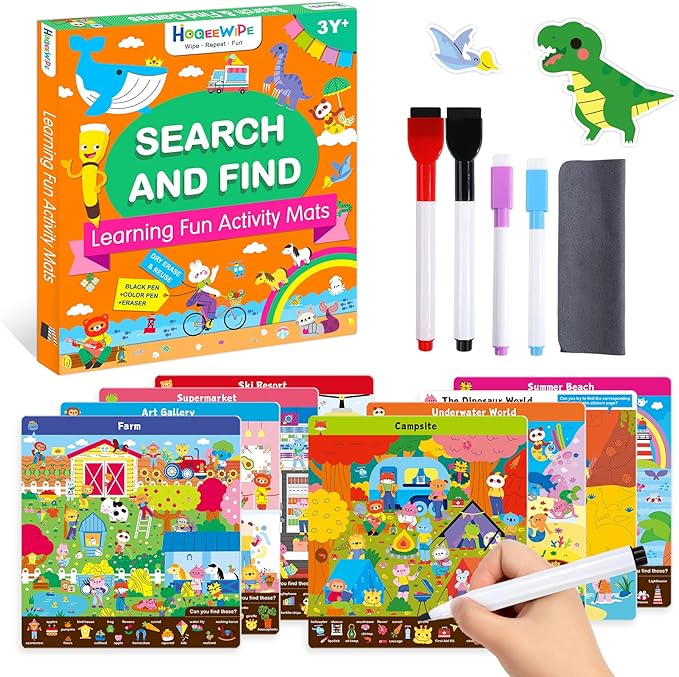 Search and Find Books for Kids, Reusable Art and Craft Supplies for Toddlers - Preschool Learning Activity, Gifts for Girls & Boys, Educational Game Learning Toys for 3, 4, 5, 6 Year Old