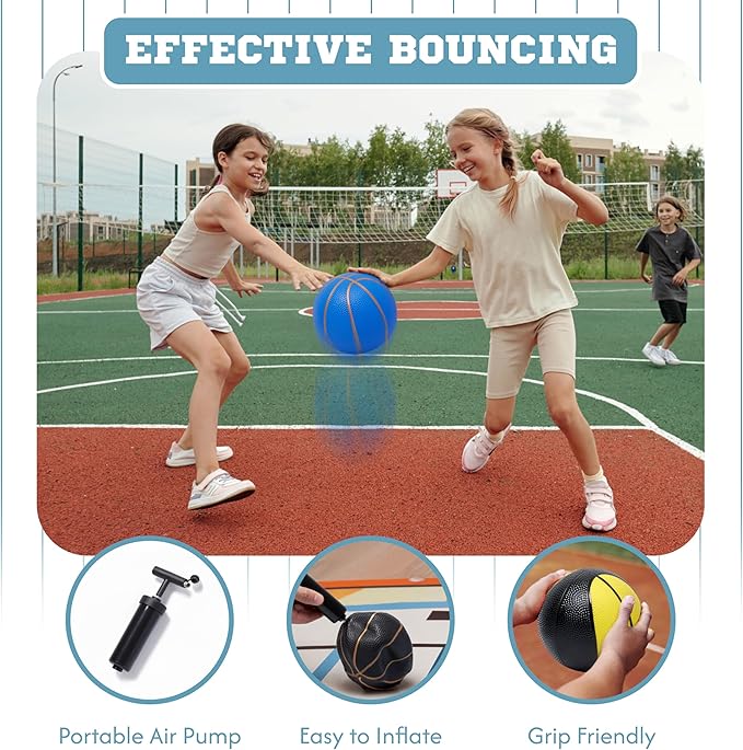 Botabee Mini Basketball - Set of 3 -Toy Basketballs with Manual Pump - Plastic Balls for Toddlers and Kids - Blue with Gold Lines + Black with Gold Lines + Black/Yellow with Gold Lines