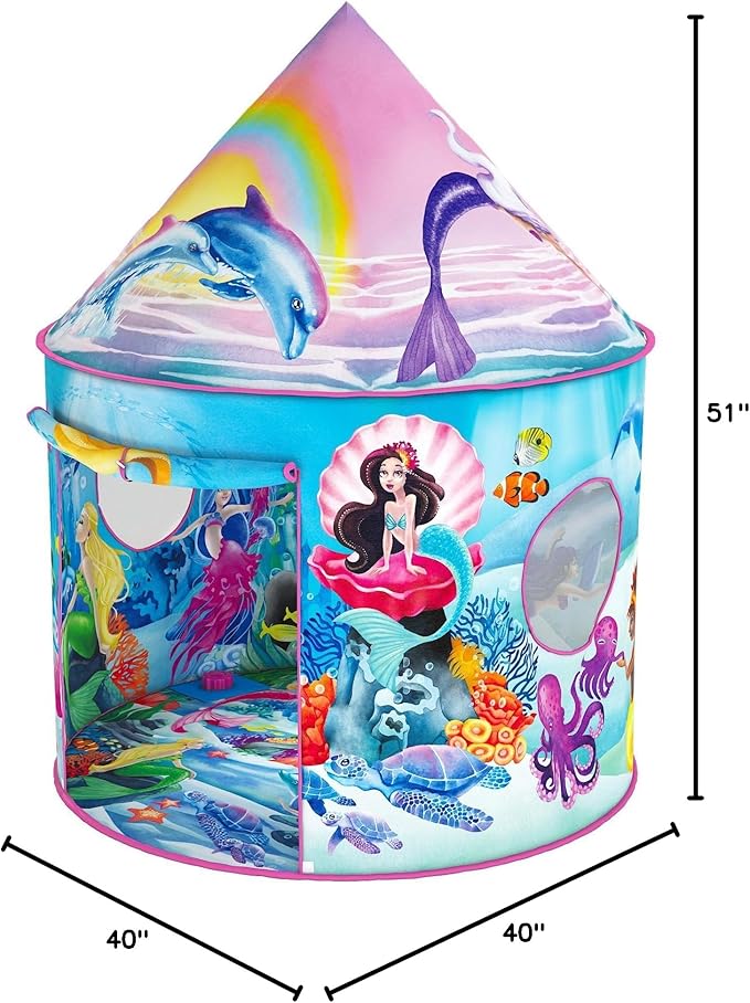 W&O Musical Mermaid Tent with Under-The-Sea Button - Captivating Pop Up Tent for Girls - Perfect for Indoor & Outdoor Play
