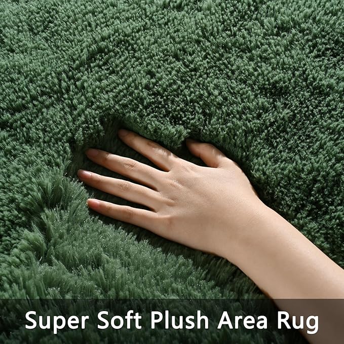 Pettop Fluffy Deep Green Area Rug for Bedroom Living Room, 6x9 Feet Soft Plush Fuzzy Rugs for Girls Kids Boys, Non-Slip and Washable Rug for Nursery Classroom, Carpet for Rooms Decor
