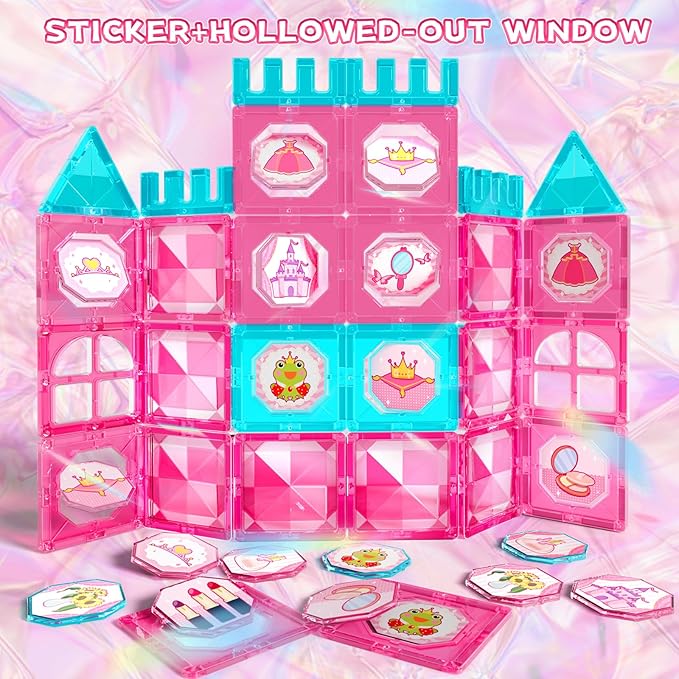 Magnets Tile Set, Upgrade DIY Castle Theme 160 PCS Building Blocks Magnets Toys, 3D Magnet Puzzles Stacking Blocks for Boys Girls - Learning by Playing Games to Improve Imagination & Creativity