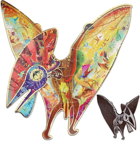HAS Kids Floor Puzzles for Ages 4-10, 48 PCS Double-Sided Dinosaur Puzzles, Unique Large Pieces Irregular Shape Jigsaw Puzzle, Surprise Gift Toy for Children (Pterodactyl)