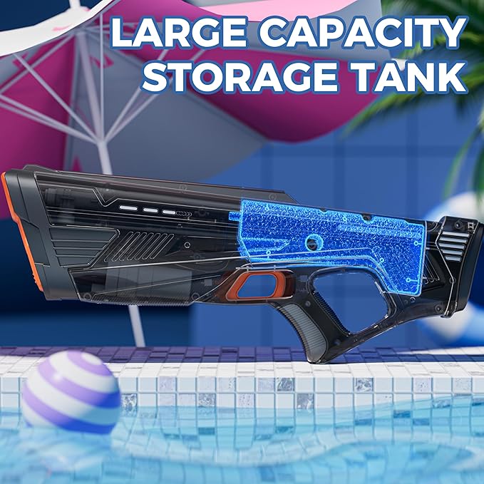2 Pack Electric Water Gun for Adults Kid, Powerful Automatic Squirt Gun, High Powered Shooting 100+ Times, Long Range Auto Water Blaster, Pool Outdoor Water Toy(Transparent Black+Blue)