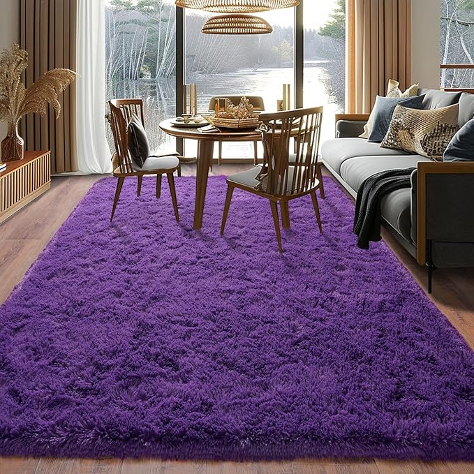 Super Fluffy Rug for Bedroom, 6x9 Feet, Modern Shag Purple Area Rugs, Soft and Cozy Plush Large Carpet for Kids, Girls Boys and Teens Decorations for Living Room Dorm Nursery Classroom