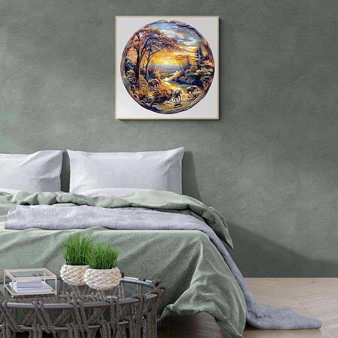 Wooden Puzzles for Adults, Wooden Jigsaw Puzzles for Adults Kids, Elephant at Sunset-2 Unique Shaped Wood Puzzles Adult, Creative Birthday Gifts for Friends Family Game (11.4 * 11.3in 200pcs)