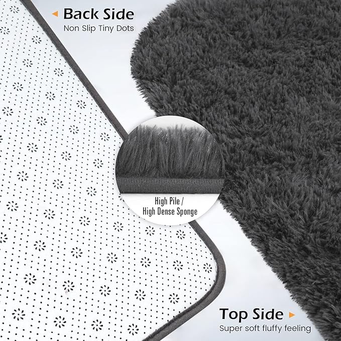 Amearea Premium Soft Area Rug 4x5.3 Feet, Grey Rugs for Living Room, Fluffy Carpet for Bedroom Nursery Playroom Teen Home Decor, Comfortable Indoor Furry Dorm Carpets, Dark Grey