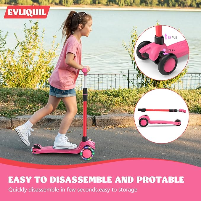Kids Scooter,LED Lighted Wheels and 3 Adjustable Height Handlebars Scotters for Kids 3-12,3 Wheel Toddler Kick Scotter for Boys & Girls up to 132 Lbs.