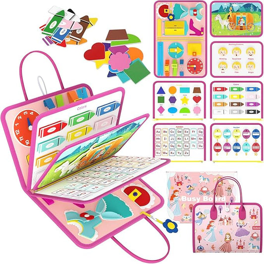 Freebear Busy Board, Toddler Travel Toys, Sensory Toys for Toddlers 2 3 4, Montessori Learning Toys for Toddlers Activities Board, Educational Toys for 2 3 Year Old Boys Girls Gift, Princess Medium