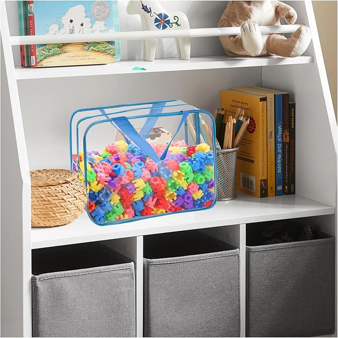 8 Packs 8 Colors Toy Storage Bags, Reusable Clear PVC Board Game Storage, Toy Storage Organizer Bags with Zipper for Building Blocks, Puzzle and Handmade Accessories, Clear Toiletry Bag