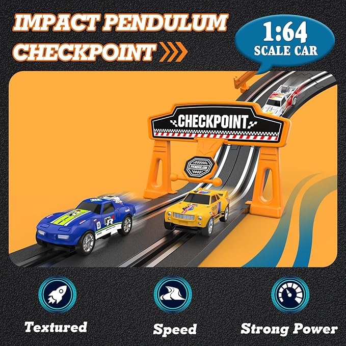 Slot Car Race Track Sets with 1:64 High-Speed Slot Cars, Battery or Electric Car Track, Dual Racing Game Lap Counter Circular Slope Track, Gifts Toys for Boys Kids Age 6 7 8-12