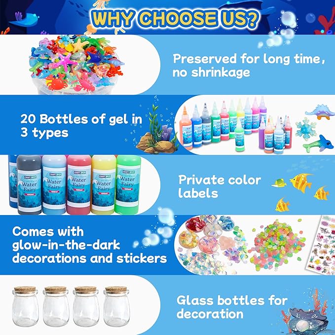 116PCS Magic Glow-in-The-Dark Gel Water Fairy Toy, Aqua DIY Elf Set with 18 Shape Molds, 100ml Gels, Water Squishy Kit, Make 150+ Water Animals,Christmas Birthday Gift, Arts Crafts STEM Kit for Kid