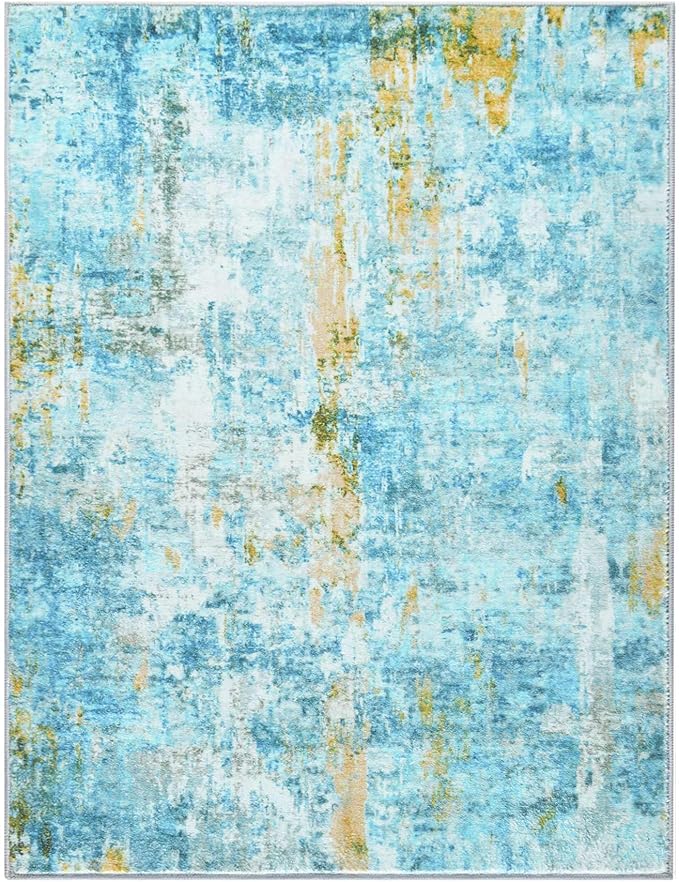 Entrance Rugs Indoor 2x3 Teal Blue Entry Rug Washable Abstract Small Area Rug Non-Slip Low Pile Throw Rugs for Entryway, Kitchen Floor, Front Door Indoor Door Mat, Bathroom, Bedroom Bedside
