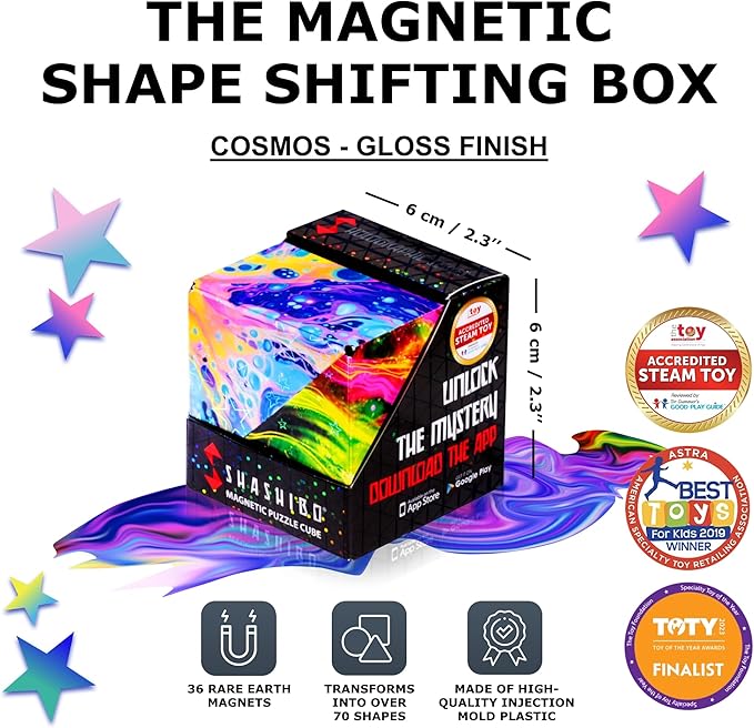 SHASHIBO Holographic Shape Shifting Box - STEM Magnetic Fidget Cube That Transforms Into Over 70 Shapes, Download Fun in Motion Toys Mobile App (Cosmos)
