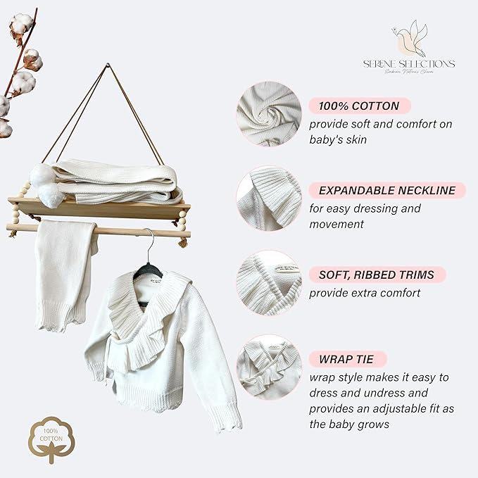 Knitted Newborn Gift Set – 100% Organic Cotton Baby Girl Outfit & Blanket – Soft Coming Home Set (0-3M, 3-6M) – Cozy Infant Set for Daily Wear & Photoshoot – Ropa para Bebé Recién Nacido