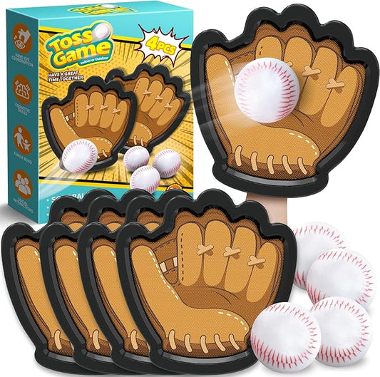 4 Pack Catch Ball Games Set for Kids, Baseball Training Toys with Gloves and Sticky Balls for Ages 3-12 Years Old, Outdoor Beach Pool Toys for Kids, Ideal Birthday Easter Gifts for Toddlers Boys Girls