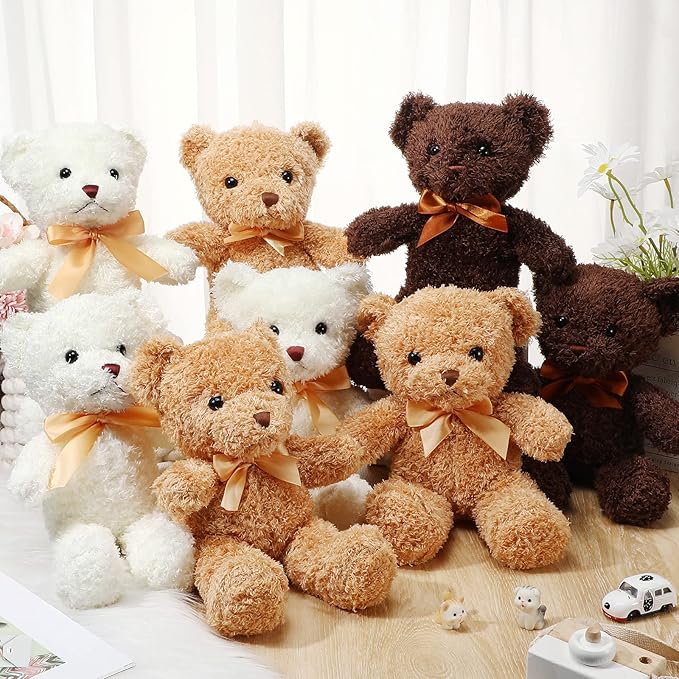 HyDren 8 Packs Cute Bear Stuffed Animals 12 Inch Soft Plush Stuffed Bears Plush Dolls with Bow Ties for Kids Boys Girls Baby Shower Birthday Party Gift Favors(Assorted Colors)